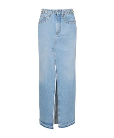Alessandra Rich Riveted Denim Skirt In Blue
