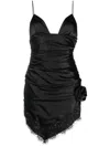 Alessandra Rich Rose-appliqué Asymmetric Minidress In Schwarz