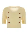 Alessandra Rich Cropped Mohair Blend Sweater Short Sleeves Round Neck In Neutral