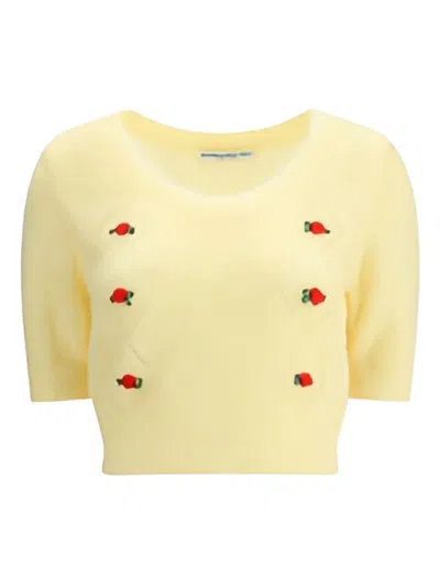 ALESSANDRA RICH ROSE-EMBELLISHED MOHAIR TOP