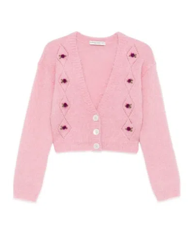 ALESSANDRA RICH ROSE-EMBROIDERED BUTTON CARDIGAN