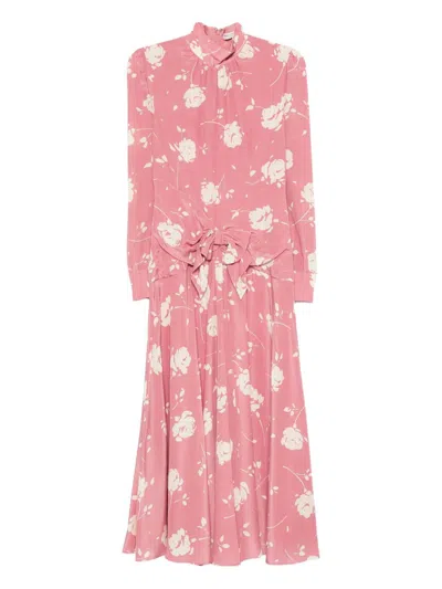 Alessandra Rich Rose-print Belted Midi Dress