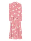 Alessandra Rich Bow-embellished Gathered Floral-print Silk-georgette Midi Dress In Pink