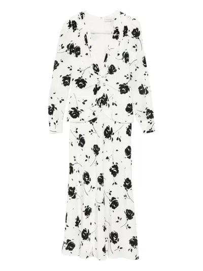Alessandra Rich Rose-print Button-detail Midi Dress In White