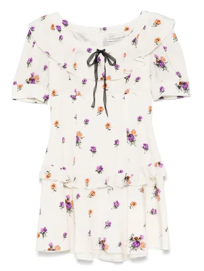 Alessandra Rich Rose-print Mini Dres In Neutrals
