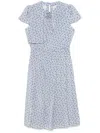Alessandra Rich Womens Rose-print Pleated Silk Midi Dress Pale Blue-blue In 蓝色