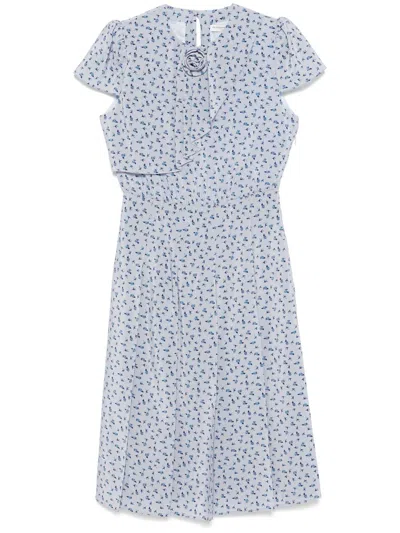 ALESSANDRA RICH ROSE-PRINT PLEAT-DETAILING MIDI DRESS