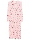 Alessandra Rich Bow-detailed Floral-print Silk Crepe De Chine Midi Dress In 粉色