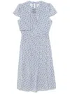 Alessandra Rich Womens Rose-print Pleated Silk Midi Dress Pale Blue-blue In Blue