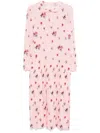 Alessandra Rich Bow-detailed Floral-print Silk Crepe De Chine Midi Dress In Pink
