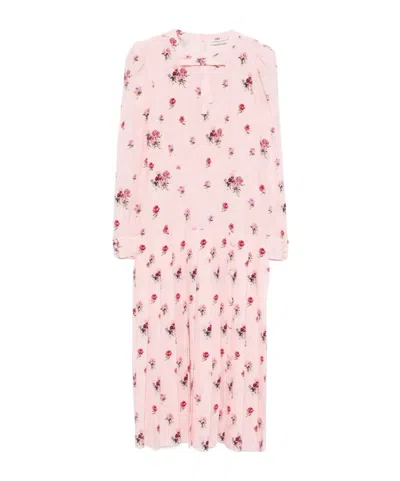 ALESSANDRA RICH ROSE-PRINT PLEAT-DETAILING MIDI DRESS