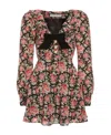 Alessandra Rich Rose Print Mini Silk Dress In Multicolor