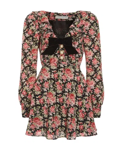 ALESSANDRA RICH FLORAL PRINT BOW-EMBELLISHED MINIDRESS