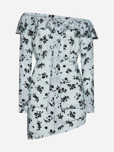 Alessandra Rich Printed Off-the-shoulder Silk Mini Dress In Multi