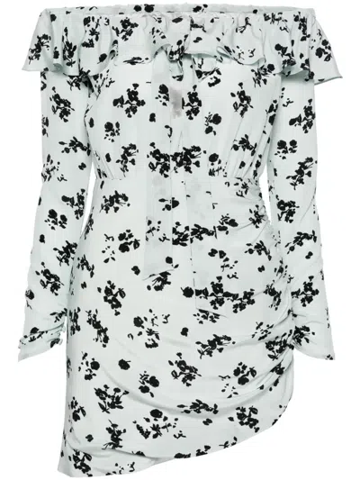 ALESSANDRA RICH ROSE-PRINT SILK MINIDRESS