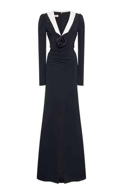 Alessandra Rich Rosette-detailed Collared Cady Maxi Dress In Black