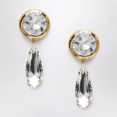 Alessandra Rich Round Clip-on Gold-tone Metal Earrings With Crystal Pendant