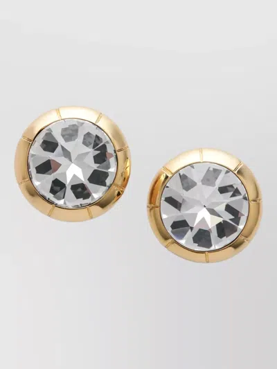 Alessandra Rich Round Goldtone Clipon Earrings With Crystal In Transparent