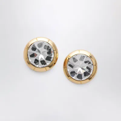 Alessandra Rich Round Goldtone Clipon Earrings With Crystal In Transparent