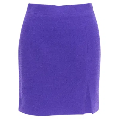 Alessandra Rich Royal Purple Virgin Wool Boucle Front Slit Mini Skirt In Gold