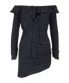 Alessandra Rich Off-shoulder Polka Dots Silk Mini Dress In Black