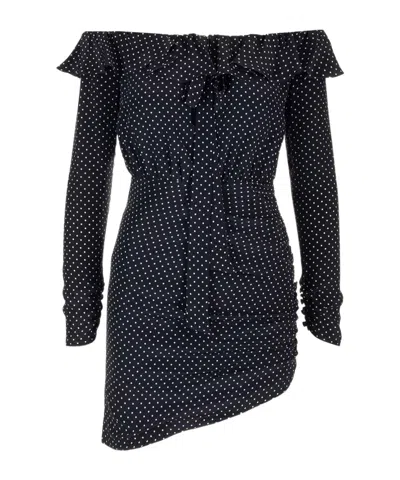 ALESSANDRA RICH ALESSANDRA RICH RUCHED POLKA DOT PRINTED DRESS