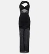Alessandra Rich Ruched Sheer Mesh Maxi Dress In Black