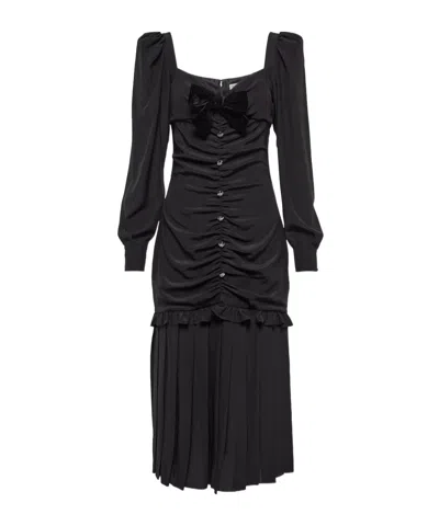 Alessandra Rich Ruched Silk Midi Dress In Black