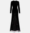 Alessandra Rich Ruched Silk-trimmed Asymmetric Velvet Gown In Black