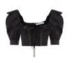 Alessandra Rich Lace-up Ruffle-trimmed Cropped Top In Black