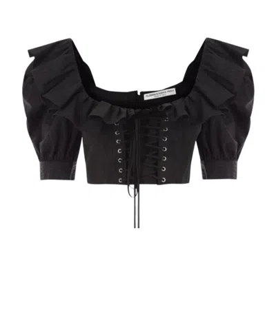 ALESSANDRA RICH ALESSANDRA RICH RUFFLED CROPPED LACE-UP BLOUSE