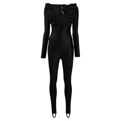 Pre-owned Alessandra Rich Ruffle Crystal Jumpsuit It40 (us4) In Black