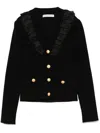 Alessandra Rich Wool Ruffle-trim Cardigan In Black