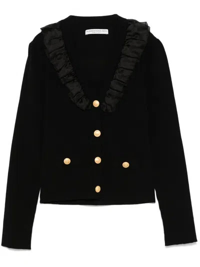 ALESSANDRA RICH RUFFLE-DETAIL RIBBED CARDIGAN