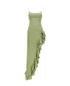 Alessandra Rich Asymmetric Ruffled Silk-satin Maxi Dress In Green