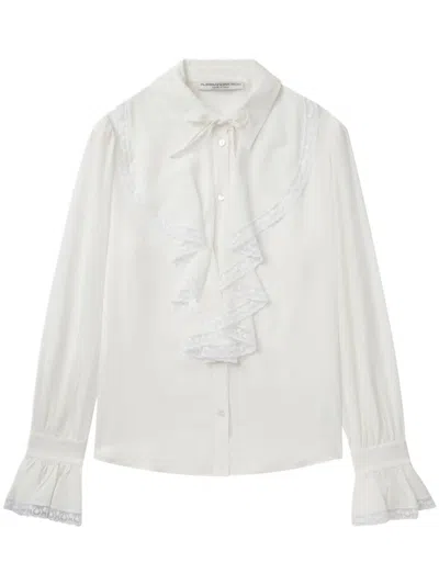 Alessandra Rich Ruffled Cotton Blend Shirt In White