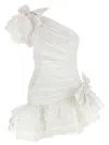 Alessandra Rich Ruffle One Shoulder Layered Asymmetric Dress In White