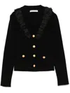 Alessandra Rich Wool Ruffle-trim Cardigan In Schwarz