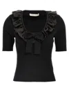 Alessandra Rich T-shirt With Ruffle And Bow Detail