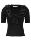 Alessandra Rich T-shirt With Ruffle And Bow Detail In Black