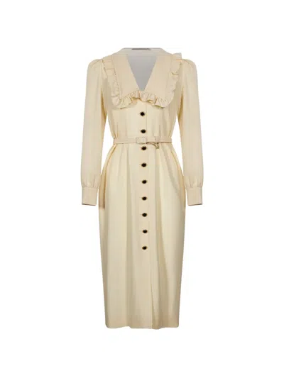 Alessandra Rich Ruffled Belted Midi Dress In Neutral