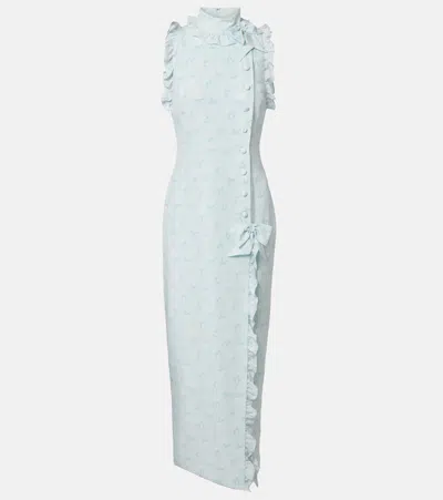 Alessandra Rich Ruffled Bow-detail Silk Maxi Dress In Blue