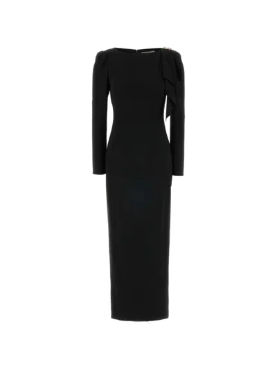 Alessandra Rich Long Cady Dress Detailed Shoulders Sleeves In Black
