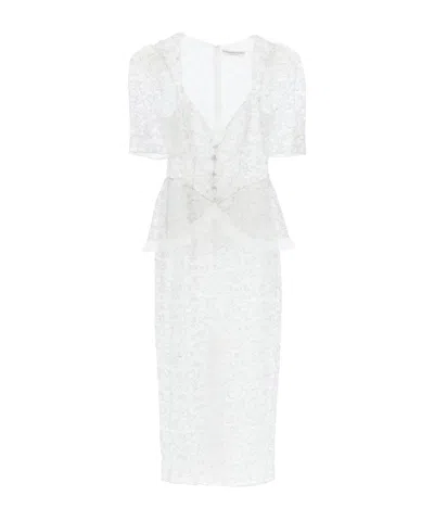 Alessandra Rich Ruffled Detail Lace Midi Dress In White