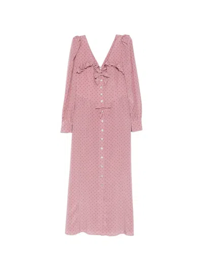 Alessandra Rich Ruffled-detail Polka-dot Mdi Dress In Pink