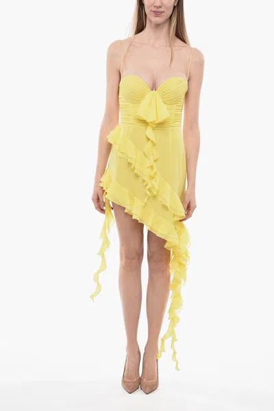 Alessandra Rich Strapless Ruffled Asymmetric Dress In Yellow