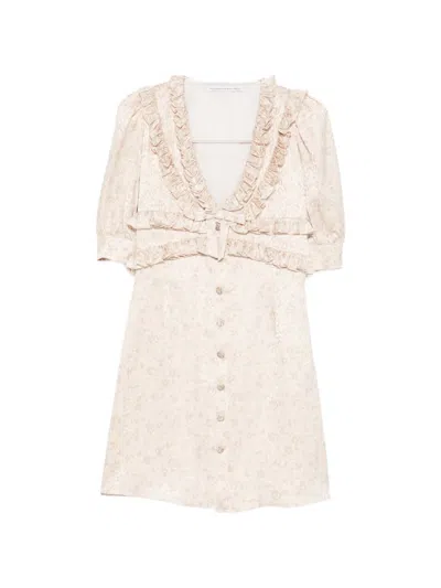 Alessandra Rich Ruffled Floral Dress In Neutral