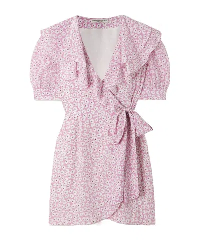 Alessandra Rich Ruffled Floral-print Silk-georgette Mini Wrap Dress In Pink