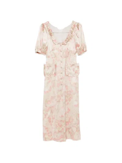 Alessandra Rich Ruffled Floral-print Silk Midi Dress In Neutral