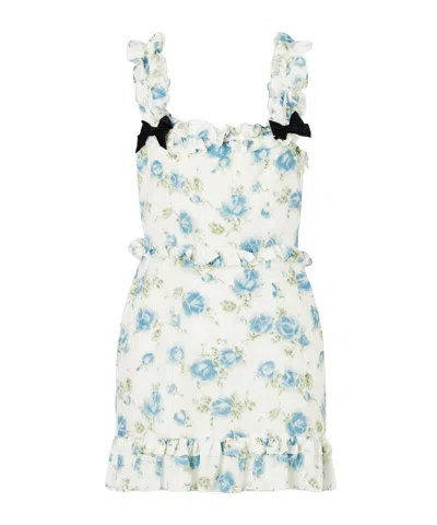 Alessandra Rich Ruffled Floral-print Silk Mini Dress In Blue